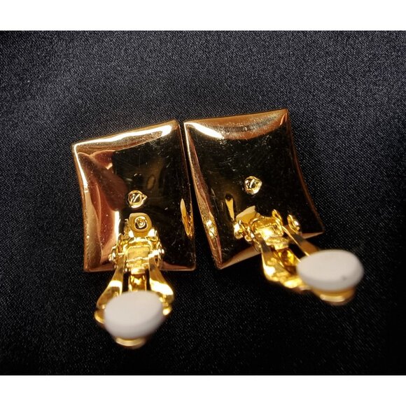 Vintage Swarovski 1990s Gold-Plated Square Clip-On Earrings With Clear Crystal P - Picture 6 of 6